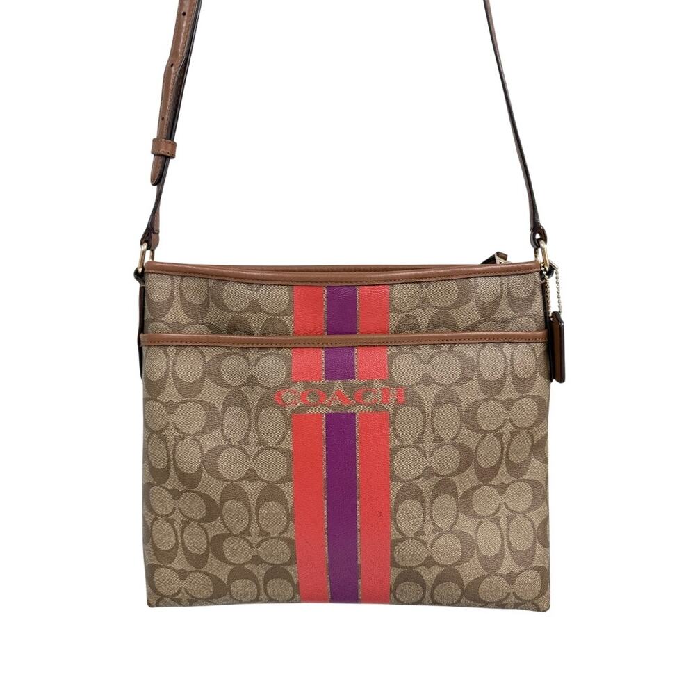 Coach F38402 Signature Varsity Stripe File Crossbody Bag Watermelon Violet - Picture 3 of 12
